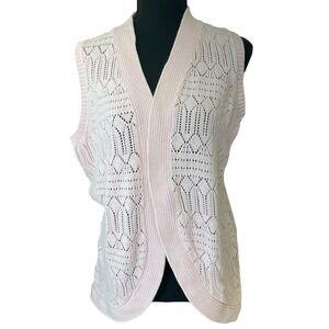 Open Knit Crochet Vest Womens PM Pink Retro Academia Preppy Layering Sweater